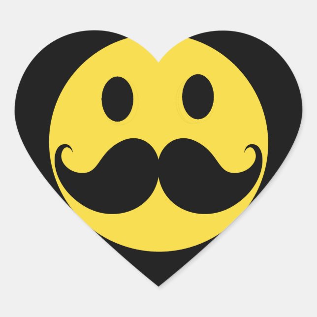 Sticker Cœur Retro Moustache visage jaune (Devant)