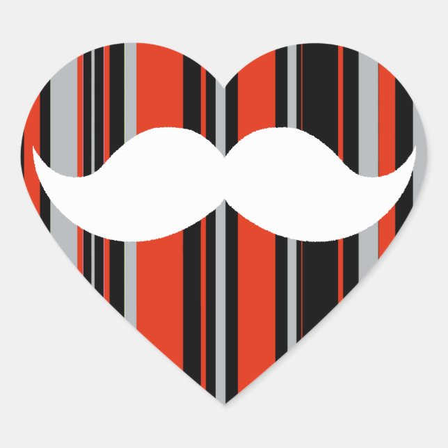 Sticker Cœur Retro Mustache Party Orange stries (Devant)