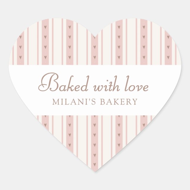 Sticker Cœur Retro Pink And Brown Heart Stripes Bakery (Devant)