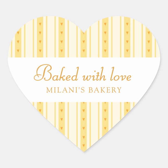 Sticker Cœur Retro Vanilla Yellow Heart Stripes Bakery (Devant)