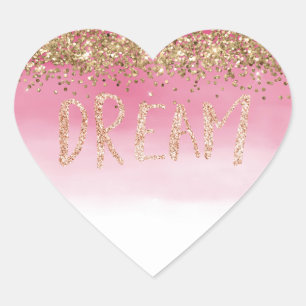 Sticker Cœur Rêve de Parties scintillant Gold Sparkle Pink Ombr
