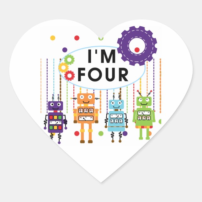 Sticker Cœur Robot T-shirts et cadeaux d'anniversaire 4e (Devant)