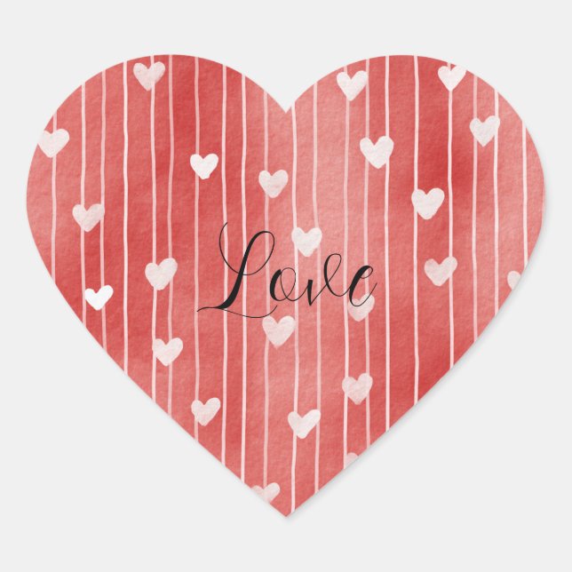 Sticker Cœur Romantic Red White Stripes Hearts Love (Devant)