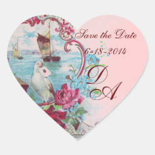 Sticker Cœur ROMANTICA MONOGRAM, Enregistrer la date, rose