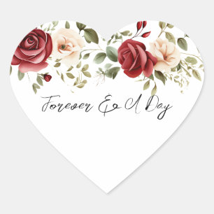 Sticker Cœur Romantique Crème rouge Rose Mariage