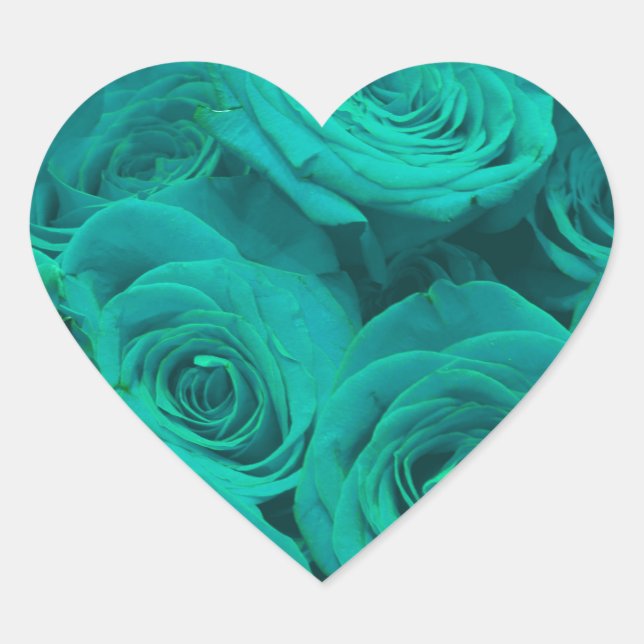 Sticker Cœur Romantique élégant turquoise vert roses (Devant)