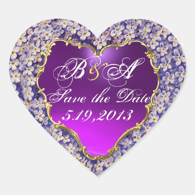 Sticker Cœur ROMANTIQUE LILAC HEART MONOGRAM Enregistrer la dat (Devant)