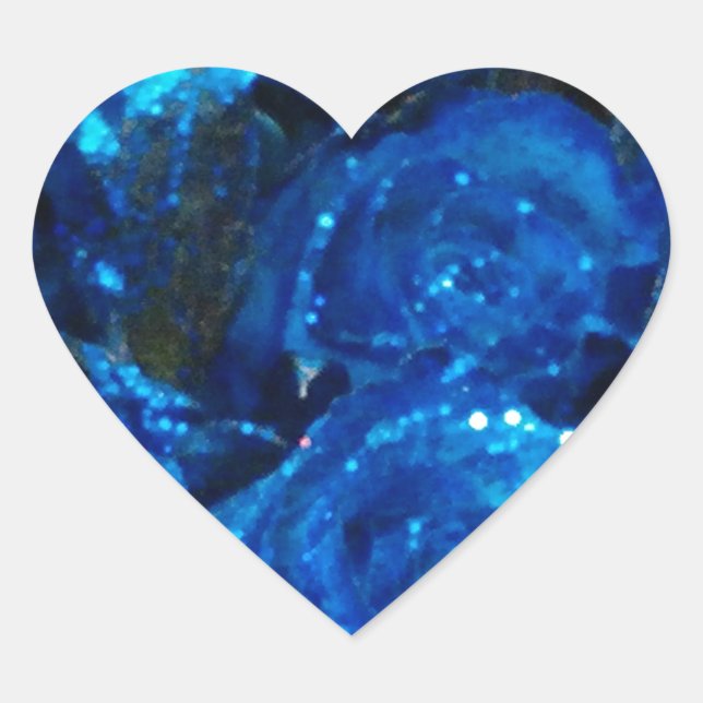 Sticker Cœur Romantique Love Blue Glitter Glamour Roses (Devant)