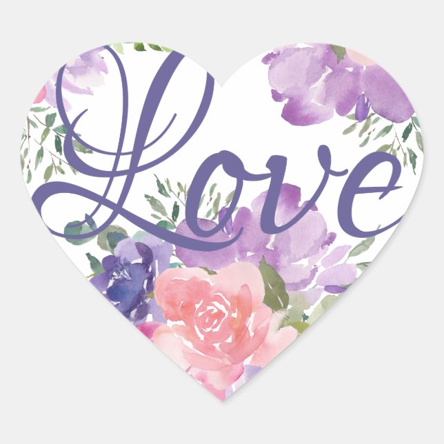 Sticker Cœur Romantique Purple et rose aquarelle Aimer Sceau (Devant)