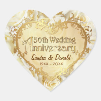 Sticker Cœur Rose blanche 50e anniversaire de Mariage d'or