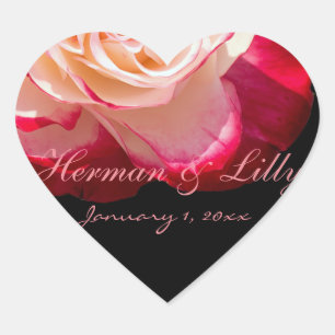 Sticker Cœur Rose blanche à pointe rouge Mariage personnalisé