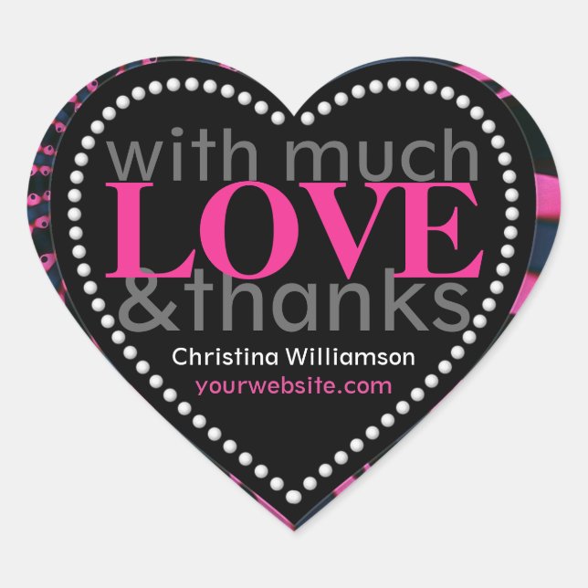 Sticker Cœur Rose chaud et noir beaucoup d'amour&Merci forme de (Devant)