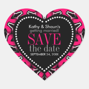 Sticker Cœur Rose chaud sur noir moderne Enregistrer la date Am