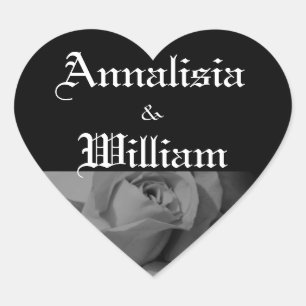 Sticker Cœur "Rose en noir et blanc" (1)