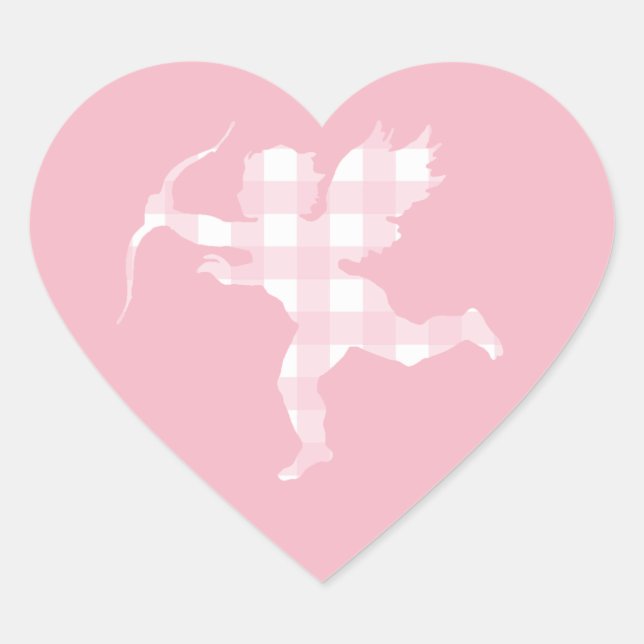 Sticker Cœur Rose En vichy Cupide (Devant)