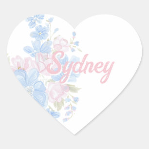 Sticker Cœur Rose et Bleu Floral Grandmillennial   Nom