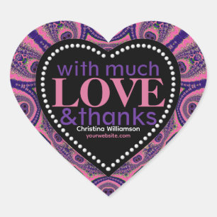 Sticker Cœur Rose et violet beaucoup d'amour&Merci Forme de coe