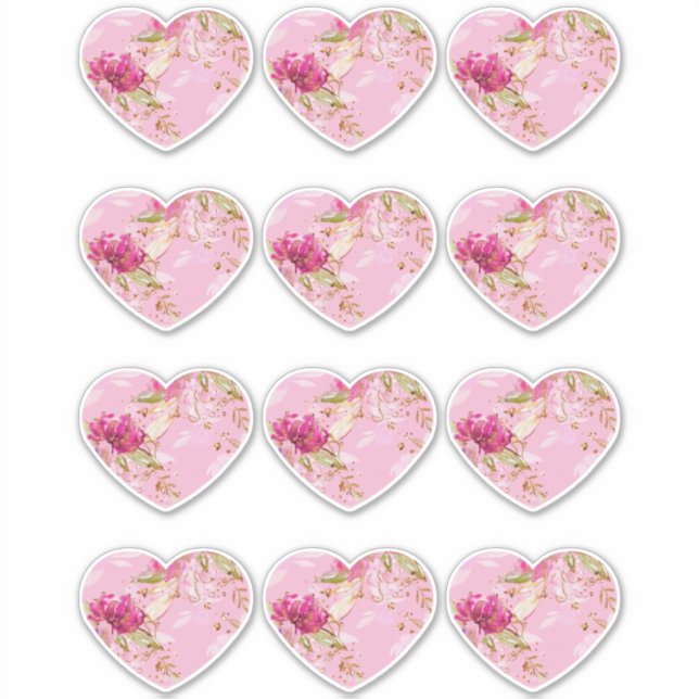 Sticker Coeur rose floral (Devant)