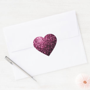 Sticker Cœur Rose foncé faux brillant paillettes scintille