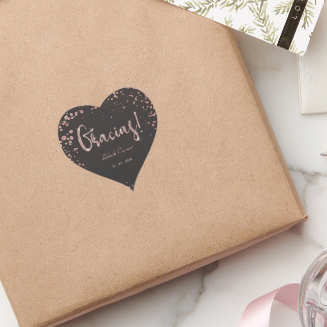 Sticker Cœur Rose Gold Black Quinceanera Gracias tendance (Créateur téléchargé)