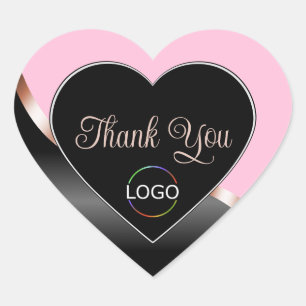 Sticker Cœur Rose Gold Ondulé Noir et Rose avec Logo Mignon Mer