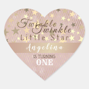 Sticker Cœur Rose Gold Pailleté Étoile 1er Anniversaire 