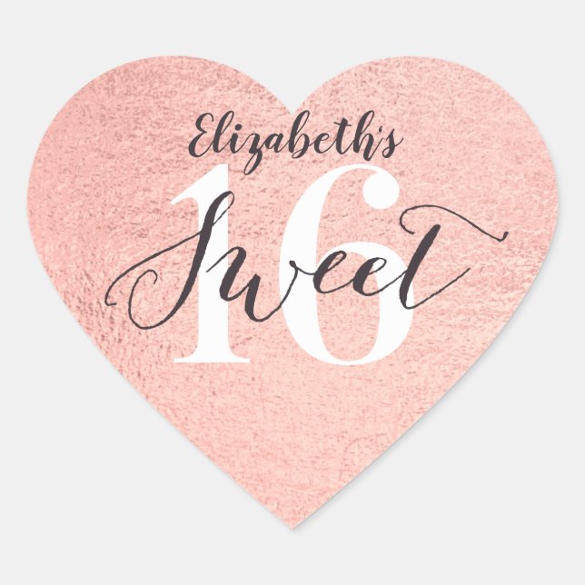 Sticker Cœur Rose Gold Sweet 16 Fille Anniversaire (Devant)