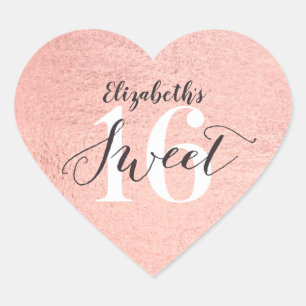 Sticker Cœur Rose Gold Sweet 16 Fille Anniversaire