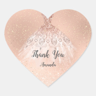 Sticker Cœur Rose Gold Sweet 16e robe de remerciement de coeur