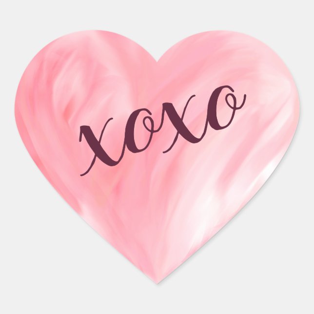Sticker Cœur Rose Love Heart Xoxo Aquarelle Peint (Devant)