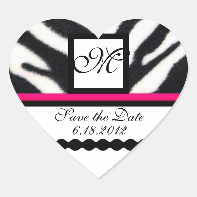 Sticker Cœur ROSE NOIR BLANC ZEBRA MONOGRAMME DE FOUR, Enregist (Devant)