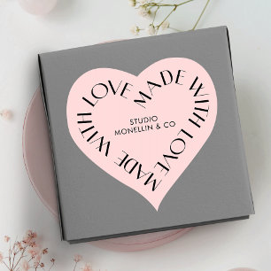 Sticker Cœur Rose & Noir Fabriqué Avec Amour Merci D'Affaires