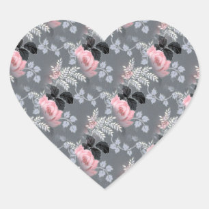 Sticker Cœur Rose noir gris rose vintage