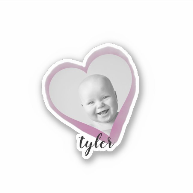 Sticker Coeur rose Nom photo personnalisé Aquarelle (Devant)