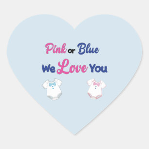 Sticker Cœur Rose ou Bleu Nous vous aimons Révélation de genre