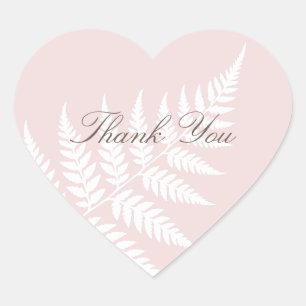 Sticker Cœur Rose Pâle Blanc Fougère Élégant Mariage Merci