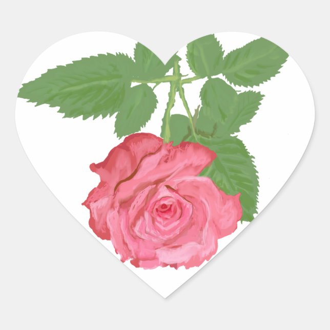Sticker Cœur Rose rose (Devant)