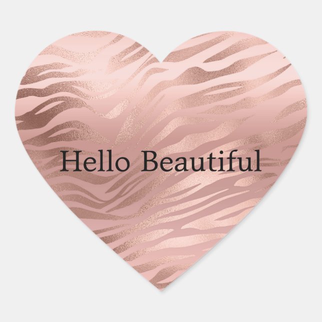 Sticker Cœur Rose rose glam zèbre (Devant)