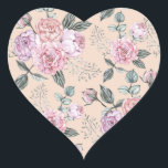 Sticker Cœur Rose rose Vintage<br><div class="desc">Fleurs motifs vintages</div>