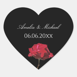Sticker Cœur Rose Rouge Gothique sur Mariage Noir