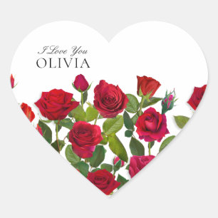 Sticker Cœur Rose Rouge Moderne Minimaliste Je T'Aime Nom