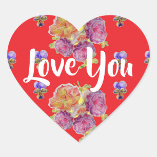 Sticker Cœur Rose rouge Rose fleurs Motifs fleurie Love