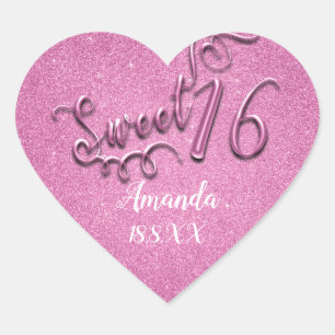 Sticker Cœur Rose Sweet 16e Parties scintillant Coeur Blanc Spa
