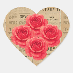 Sticker Cœur Rose vintage sur papier antique