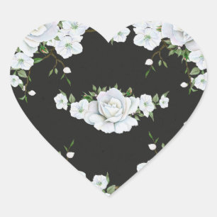 Sticker Cœur Roses blanches Floral & Charcoal Grey Elegant Favo