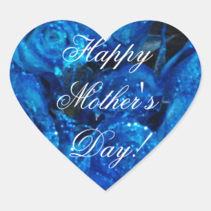 Sticker Cœur Roses bleus élégants heureux du jour de mère