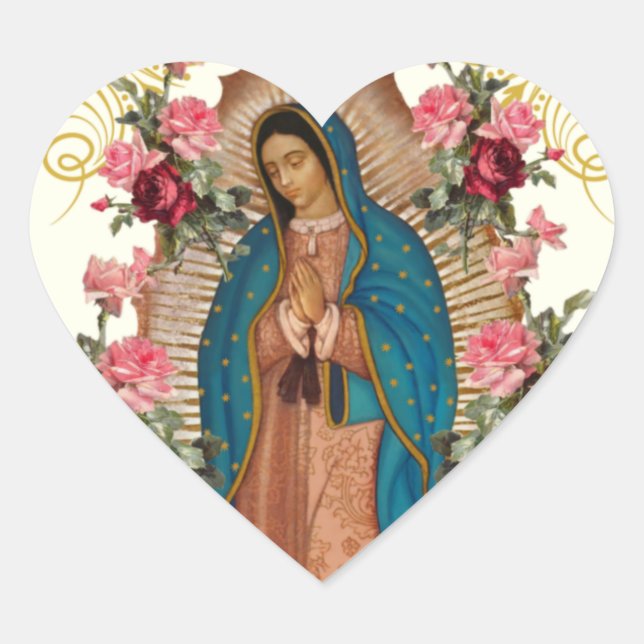 Sticker Cœur Roses de Guadalupe Religieux Élégant Floral (Devant)