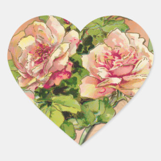 Sticker Cœur Roses roses antiques (Stickers Carrosserie)