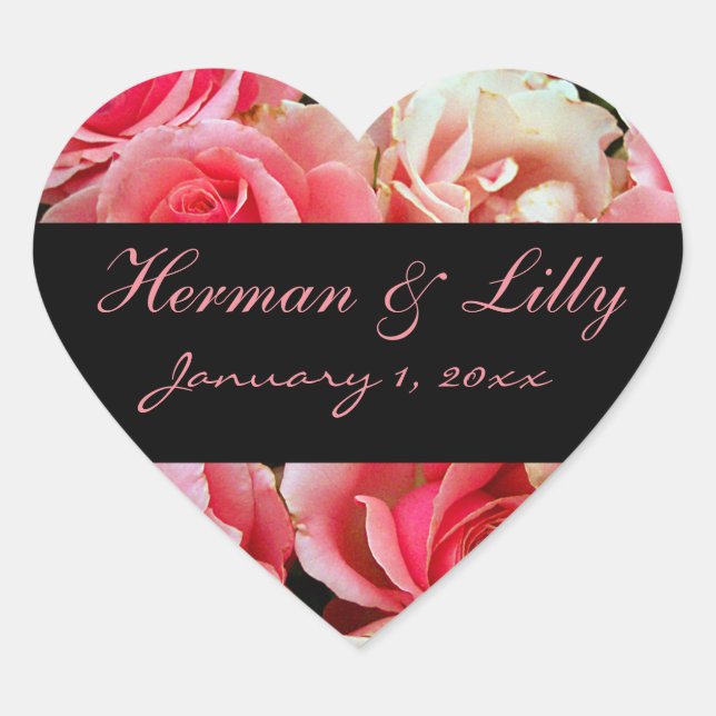 Sticker Cœur Roses roses rose Mariage personnalisé (Devant)
