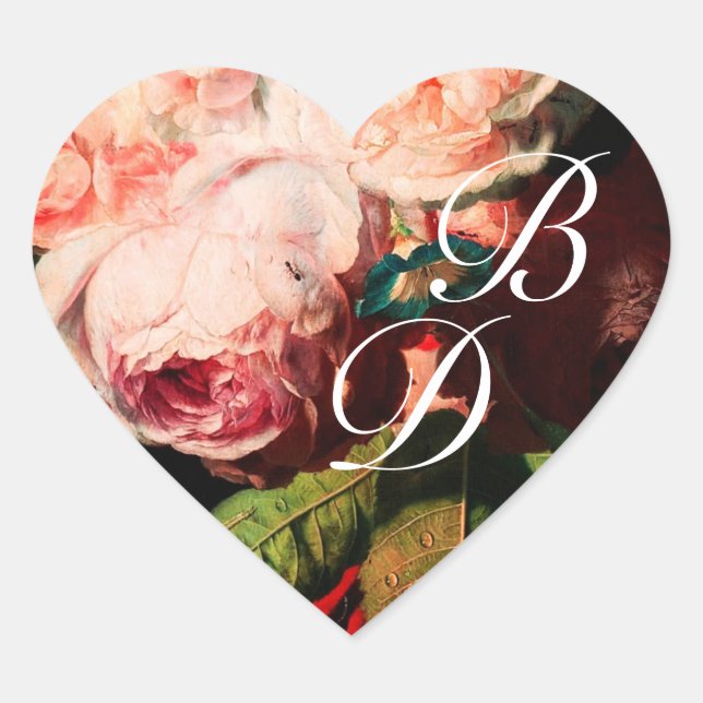 STICKER CŒUR ROSES ROSES ROSES ROSES ROSES BLANCHES ET MONOGRAM (Devant)